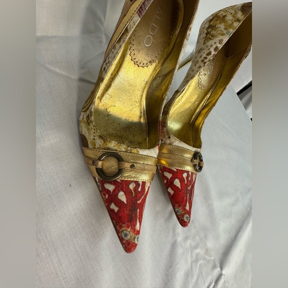 🔥90’s Vintage Multicolor Stiletto Gold Heels (size 37) (Size 6) - Picture 12 of 13